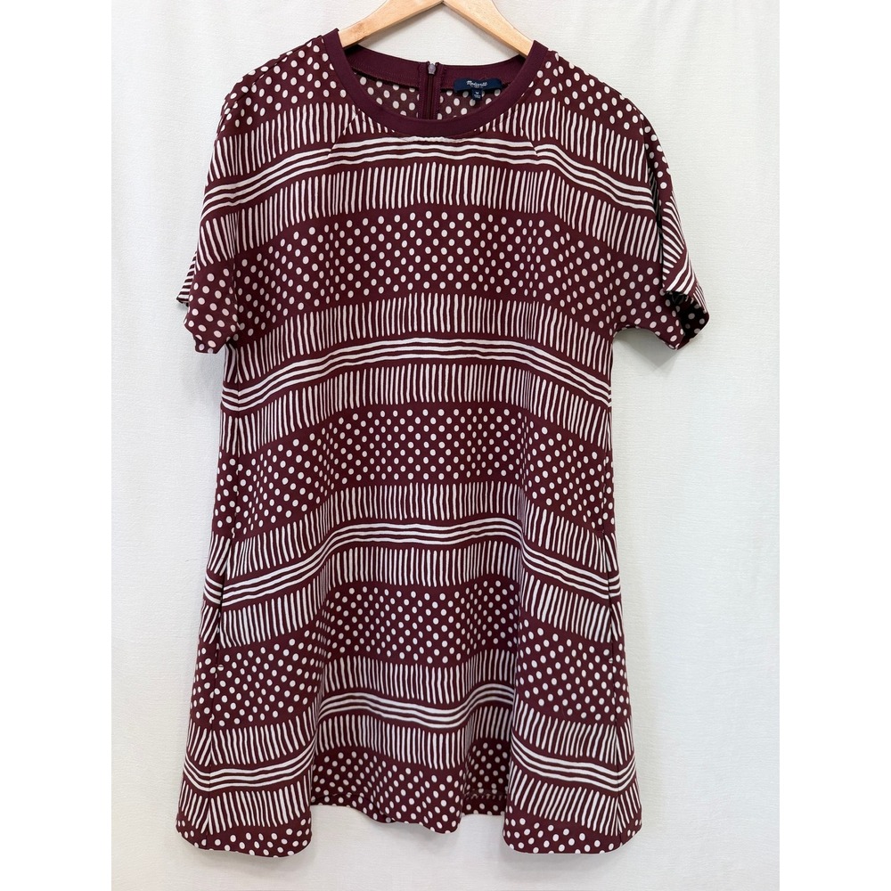 Madewell Polka Dot Stripe Shift Dress Burgundy White Medium